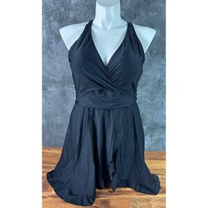 Bloomchic Black 1 Pc Deep V Neck Swim Dress sz 22-24 (16262)